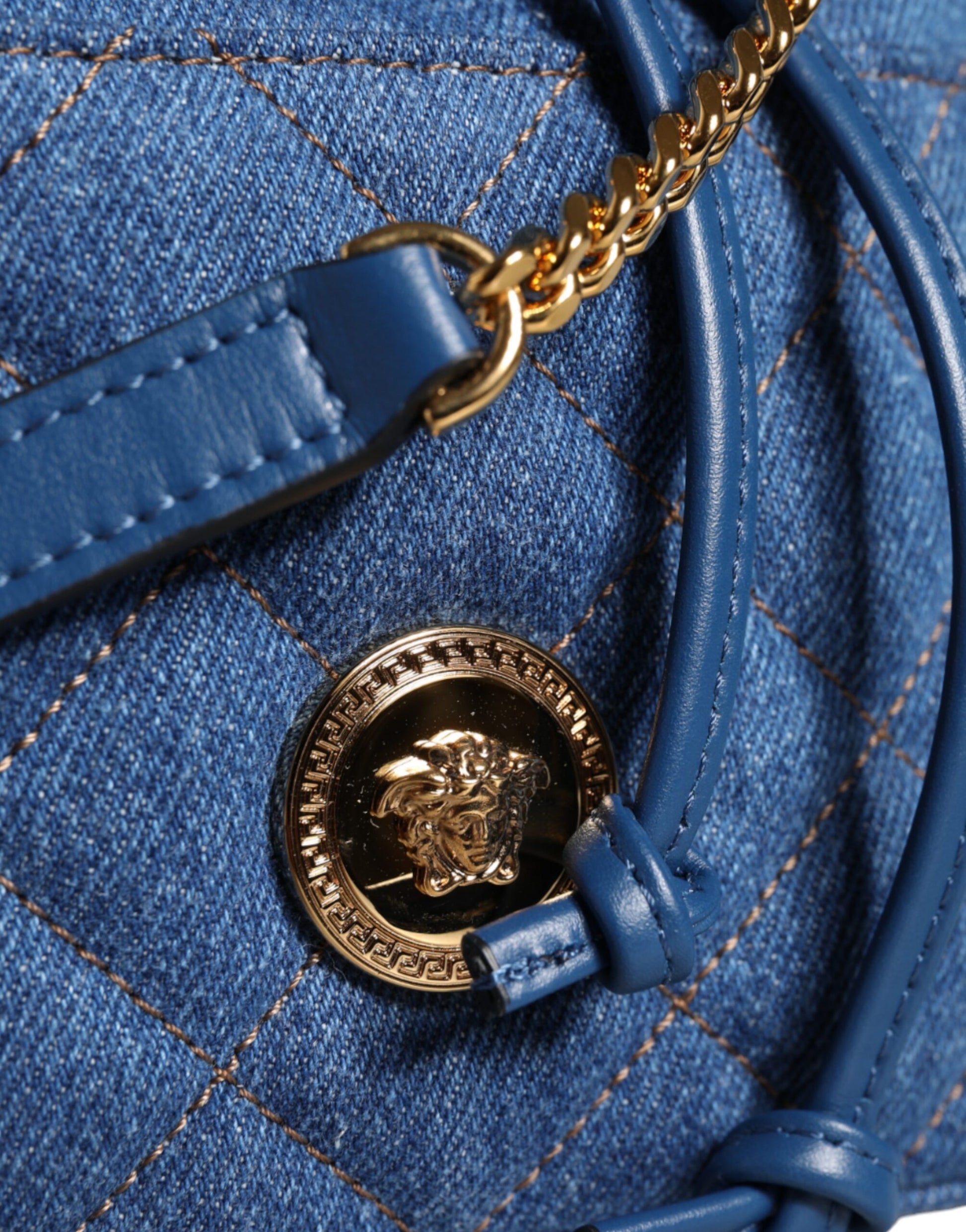 Blauwe gewatteerde denim leren crossbody schoudertas