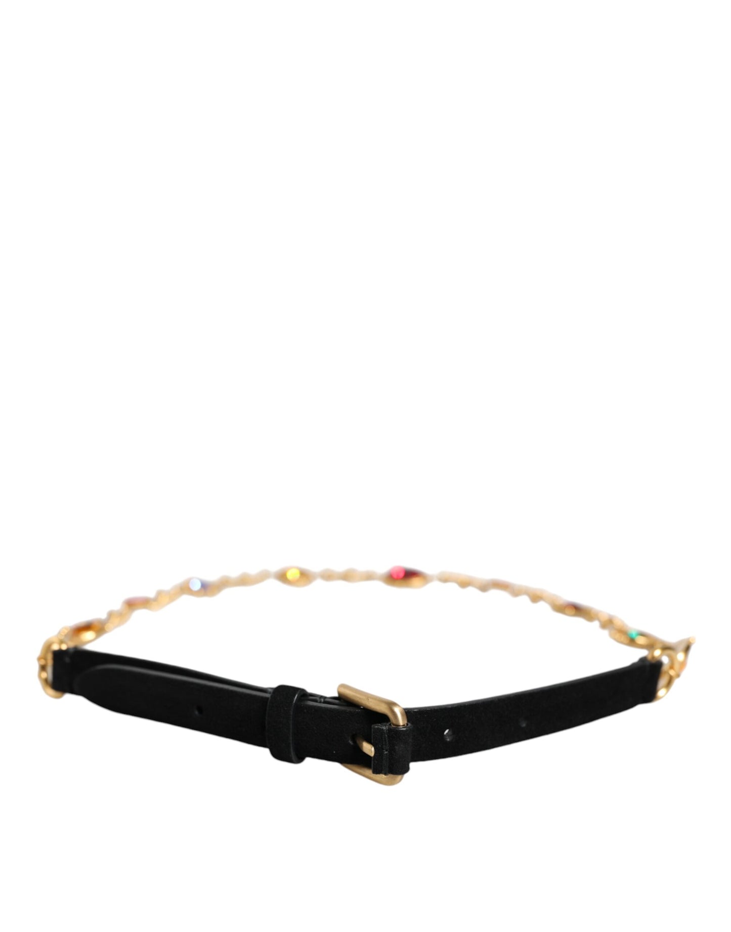 Zwarte leren gouden messing kristal ketting taille riem