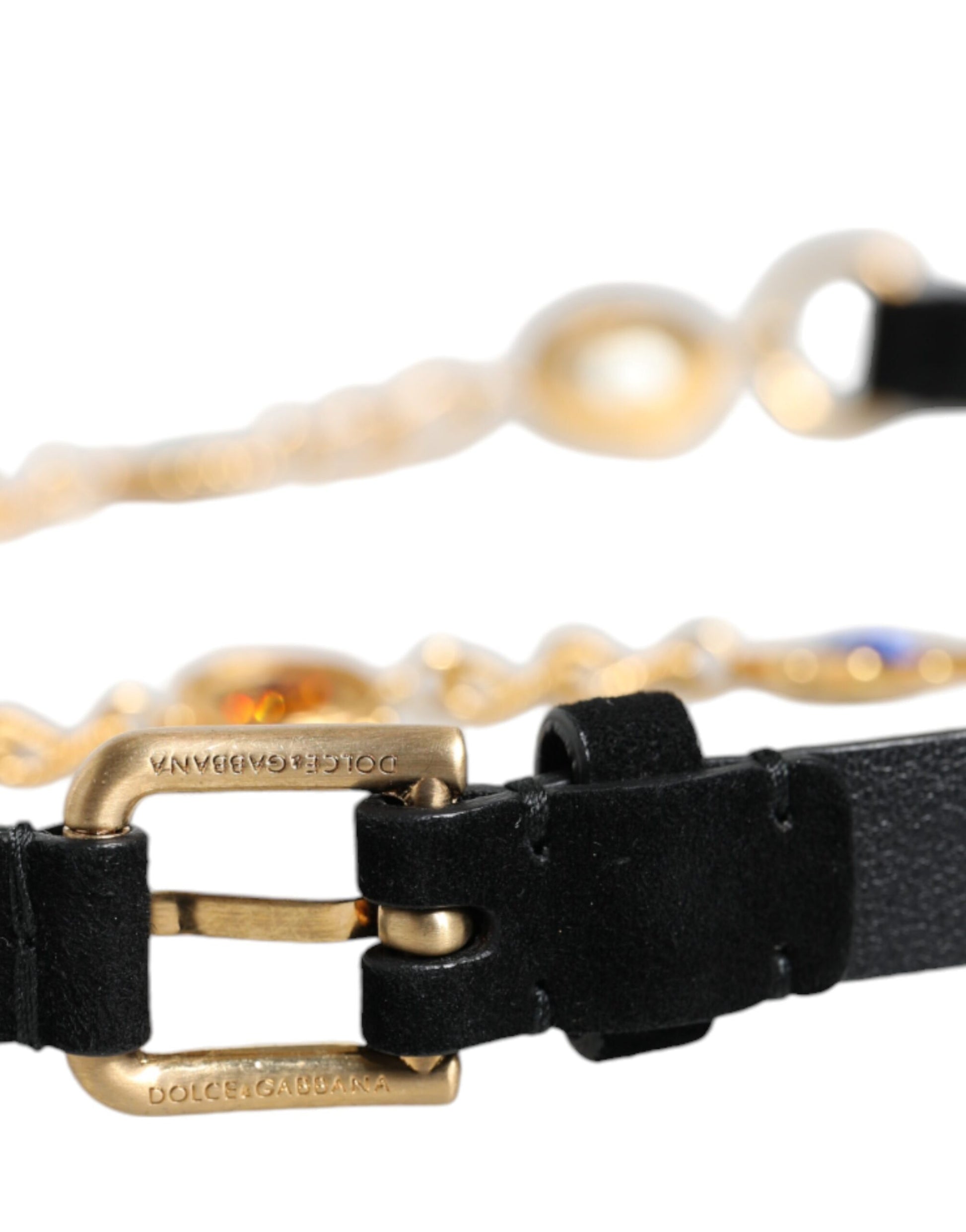 Zwarte leren gouden messing kristal ketting taille riem