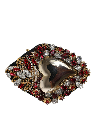 Goudkleurige messing Sacred Heart Crystal versierde broche