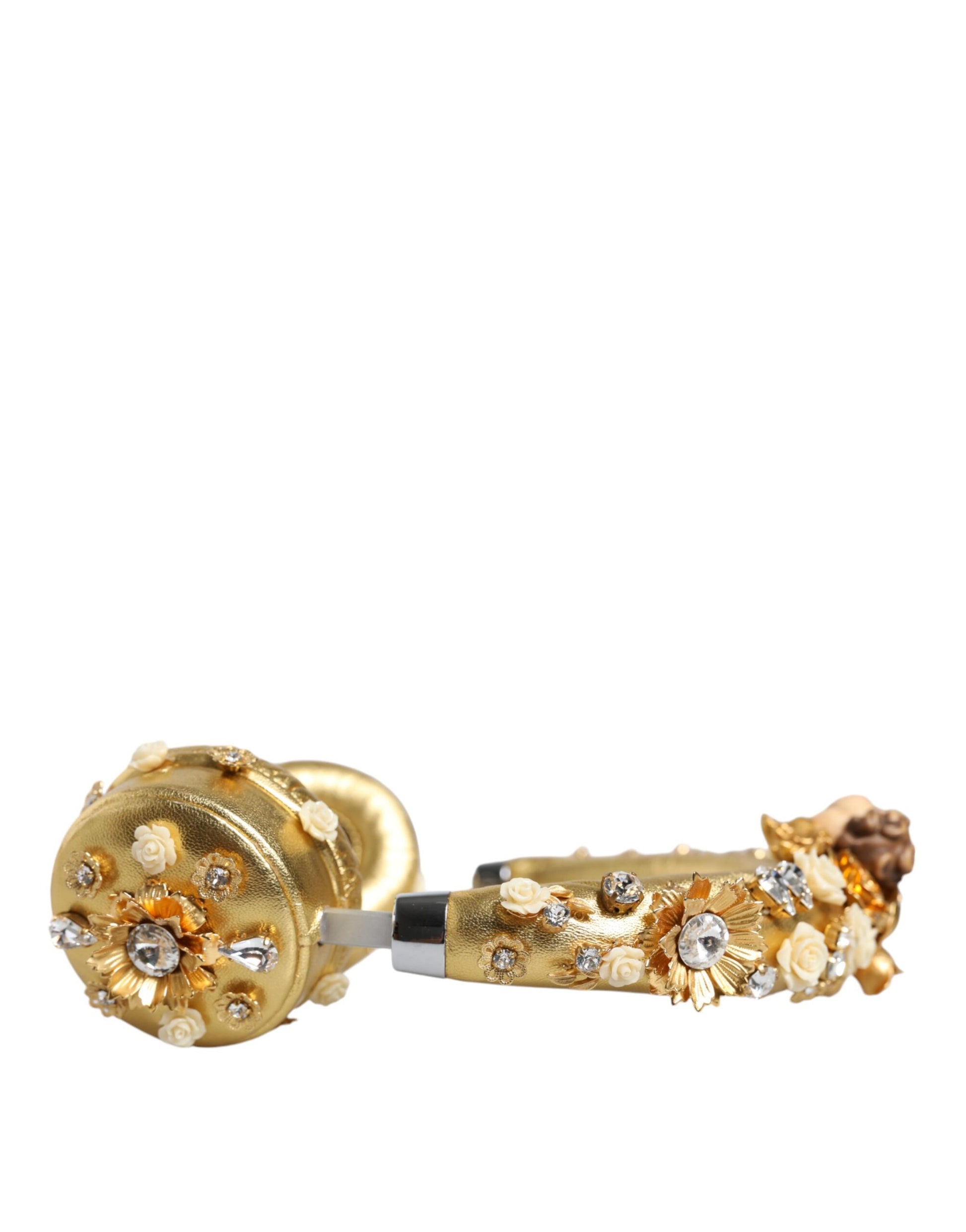 Gouden leren bloemen kristal engel headset hoofdtelefoon