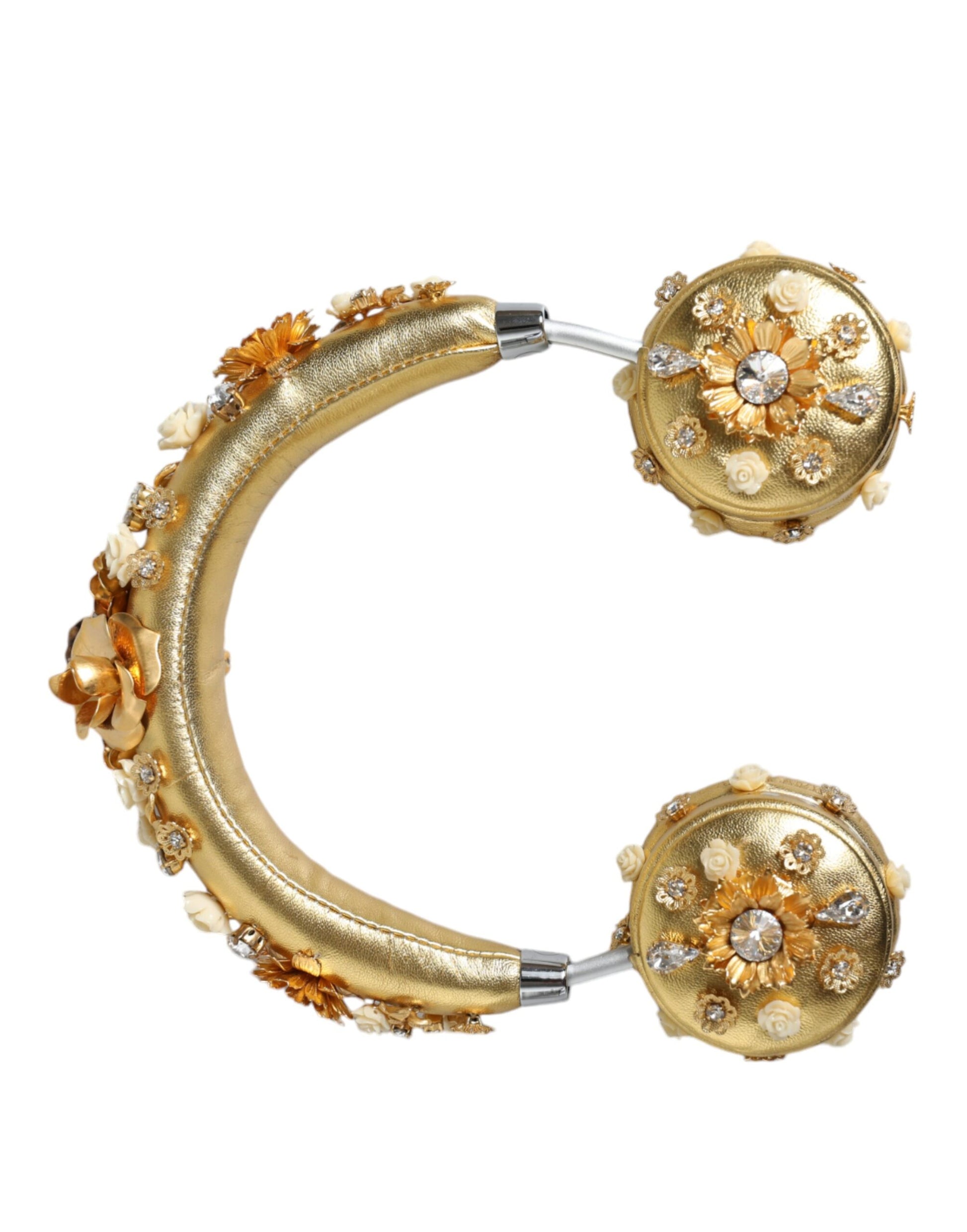 Gouden leren bloemen kristal engel headset hoofdtelefoon