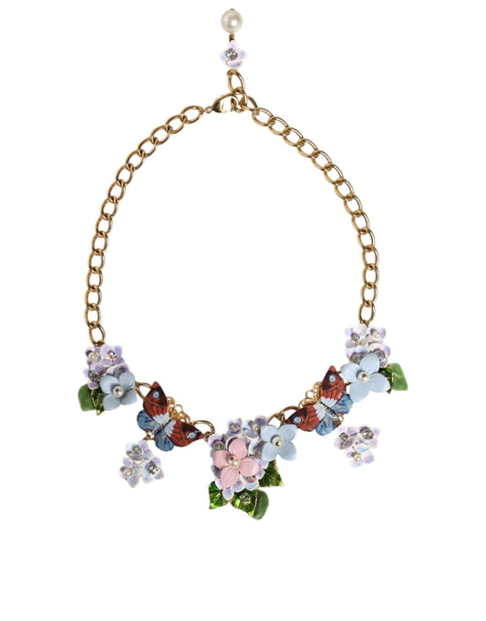 Multicolor Floral Decor Kristal Goud Messing Ketting