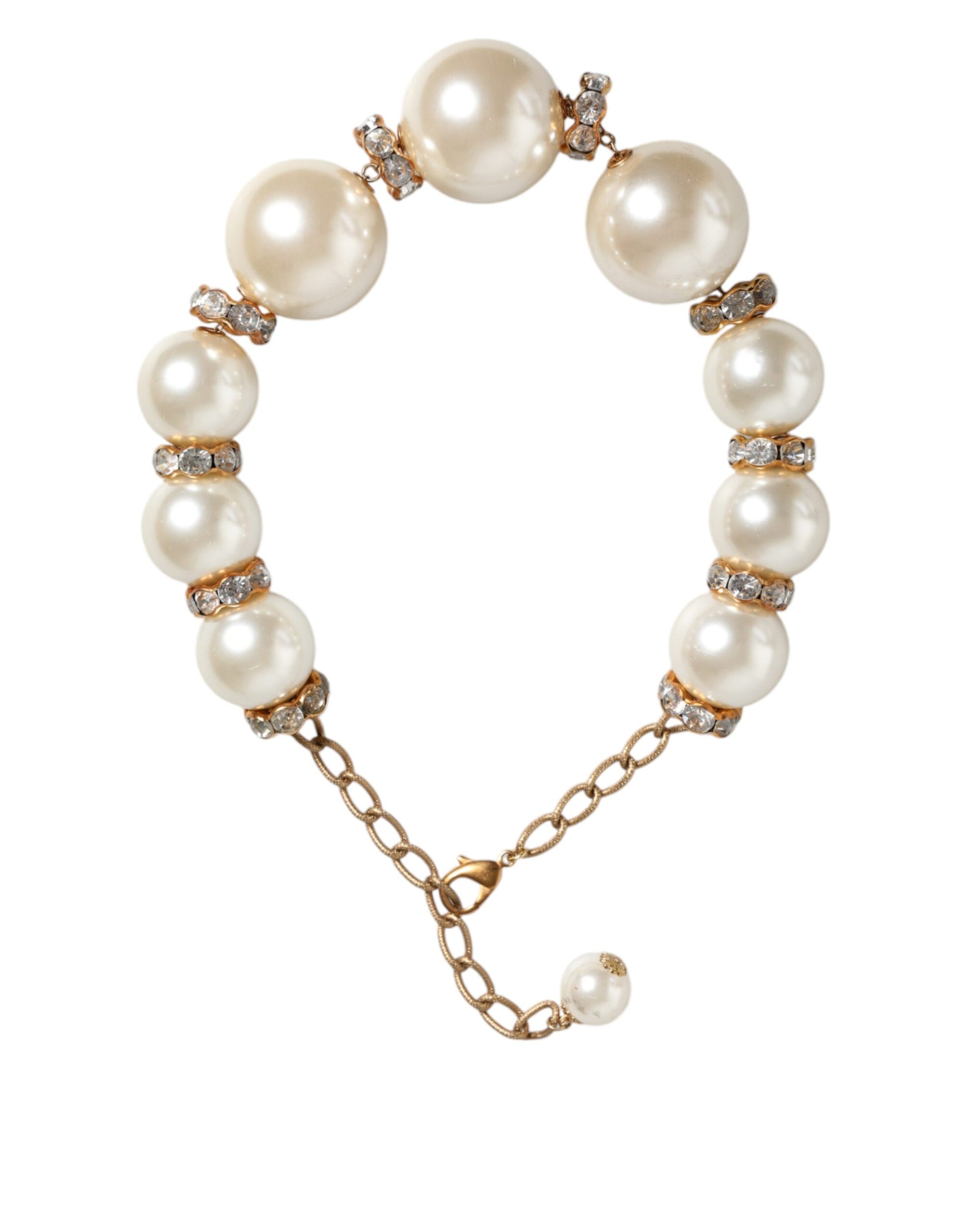 Witte Maxi Faux Parel Kralen Kristallen Gouden Ketting Ketting