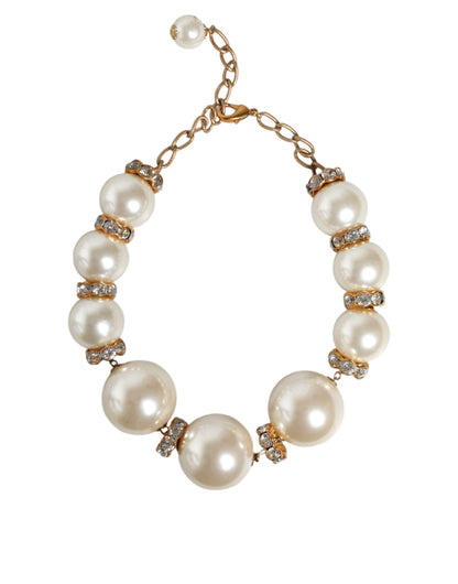 Witte Maxi Faux Parel Kralen Kristallen Gouden Ketting Ketting