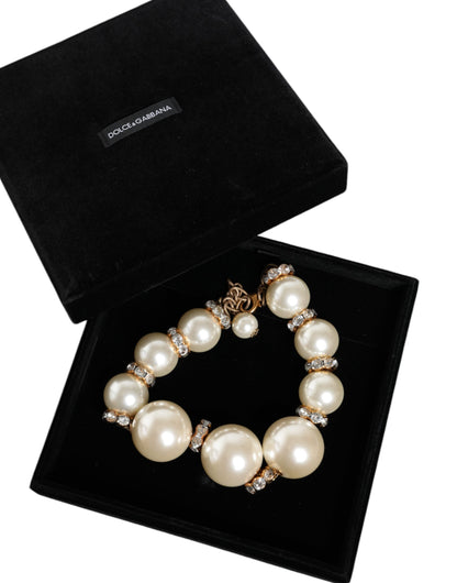 Witte Maxi Faux Parel Kralen Kristallen Gouden Ketting Ketting