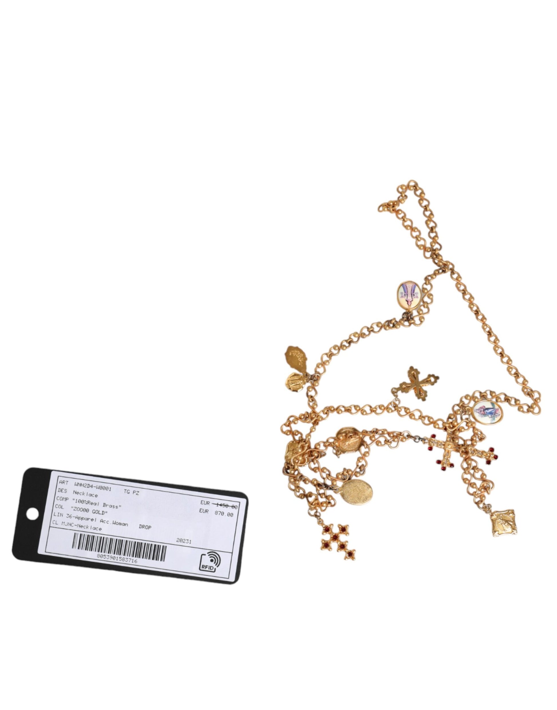 Gouden ketting met religieuze kruishanger van messing