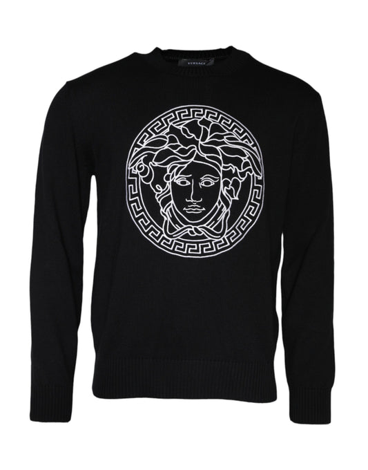 Zwarte Medusa Borduurwerk Ronde Hals Pullover Trui