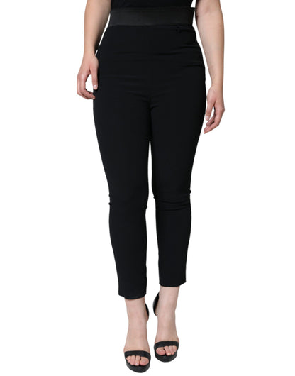 Zwarte viscose hoge taille taps toelopende broek