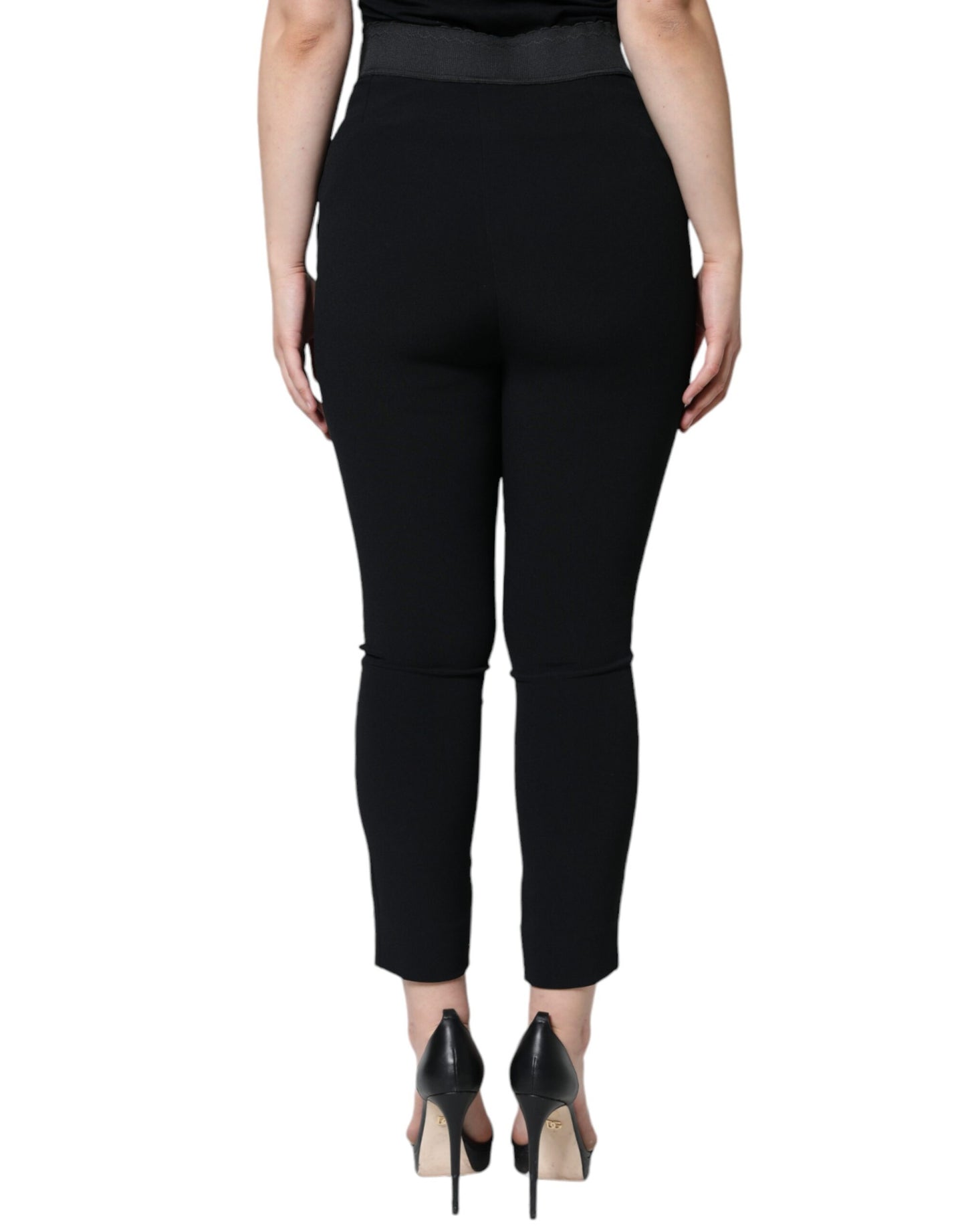 Zwarte viscose hoge taille taps toelopende broek