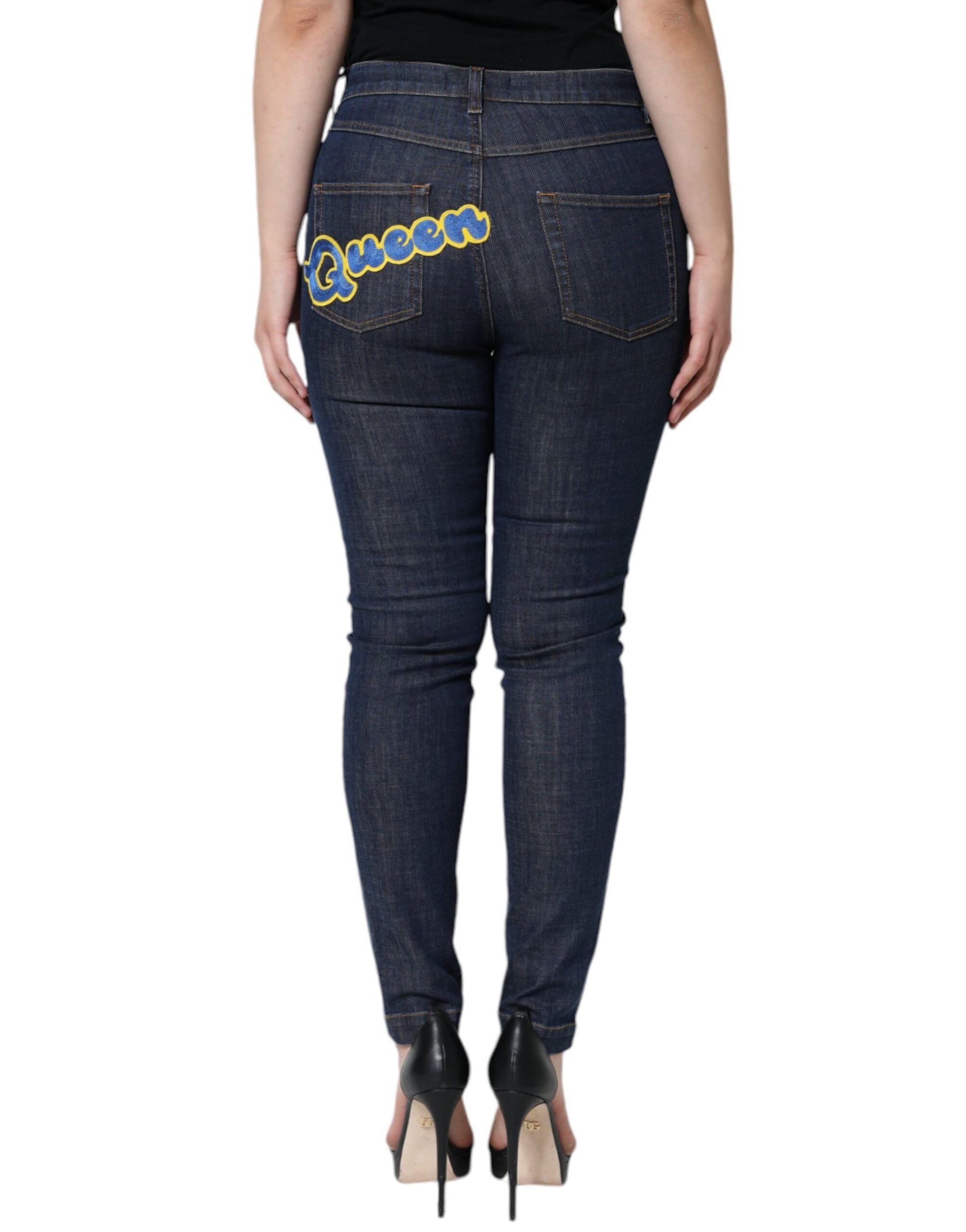 Donkerblauwe QUEEN katoenen skinny denim jeans