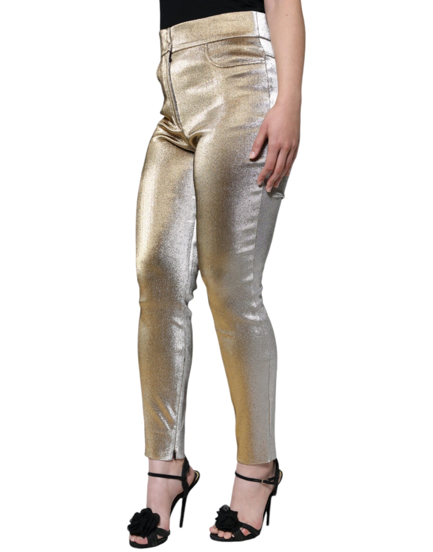 Metallic gouden skinny broek met hoge taille