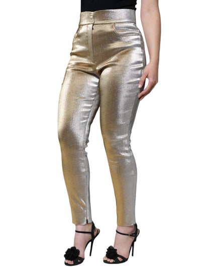 Metallic gouden skinny broek met hoge taille