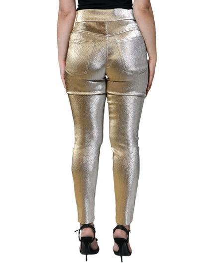 Metallic gouden skinny broek met hoge taille