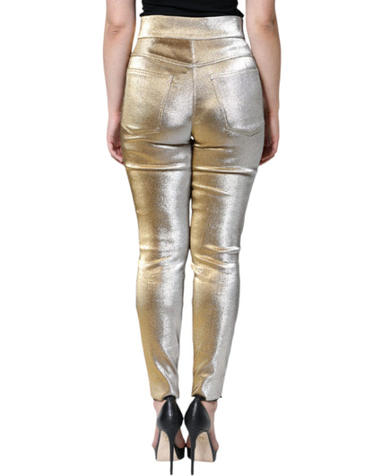 Metallic gouden skinny broek met hoge taille