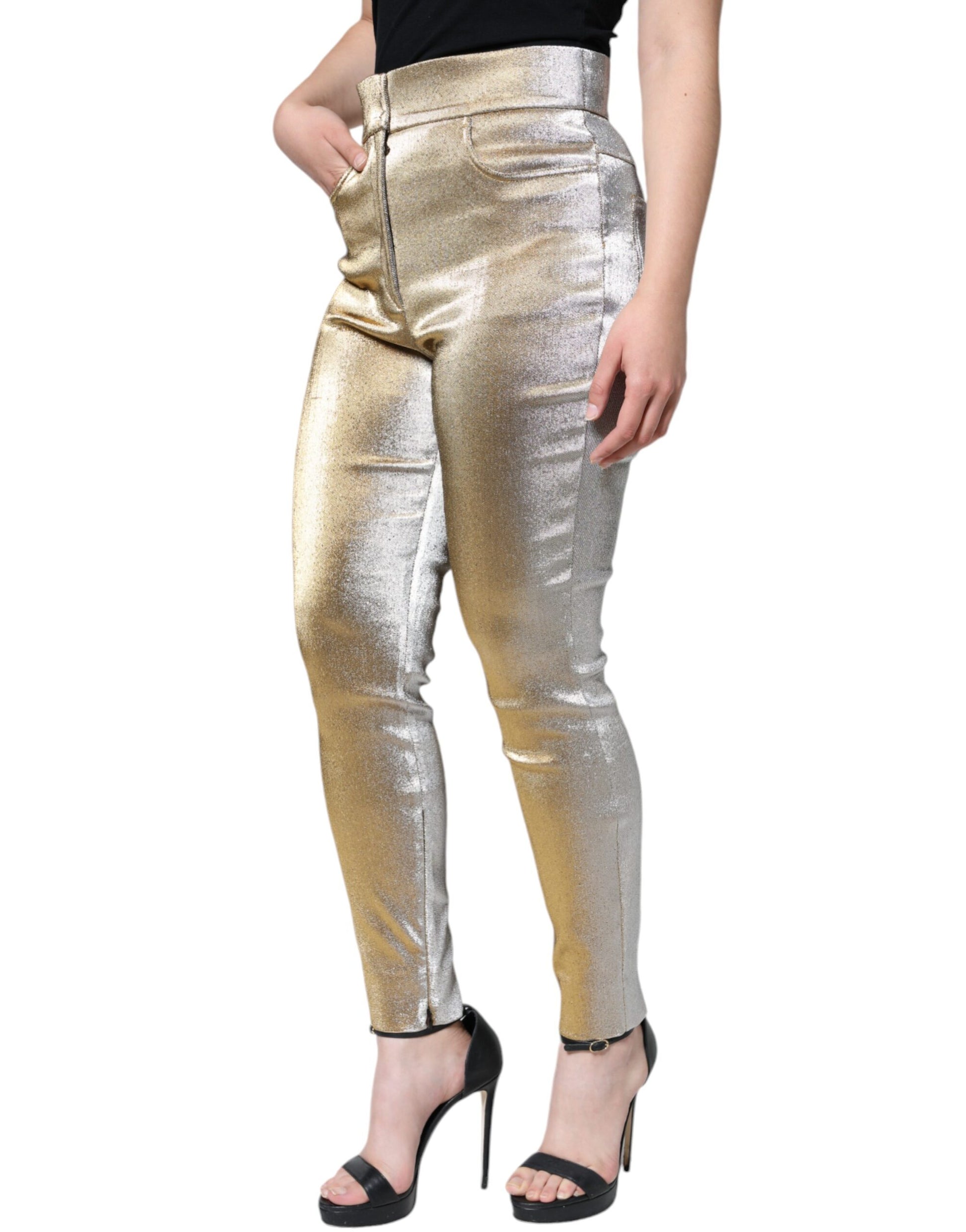 Metallic gouden skinny broek met hoge taille