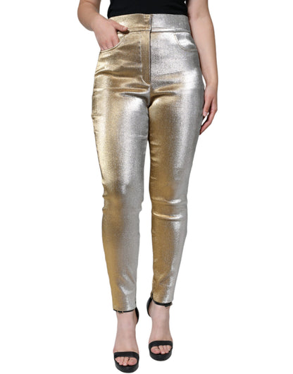 Metallic gouden skinny broek met hoge taille