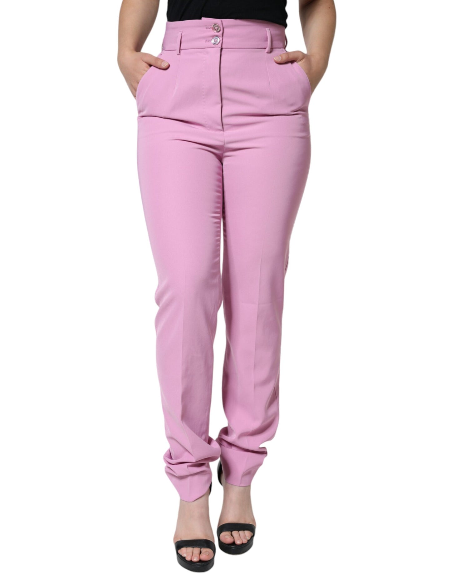 Roze polyester hoge taille taps toelopende damesbroek