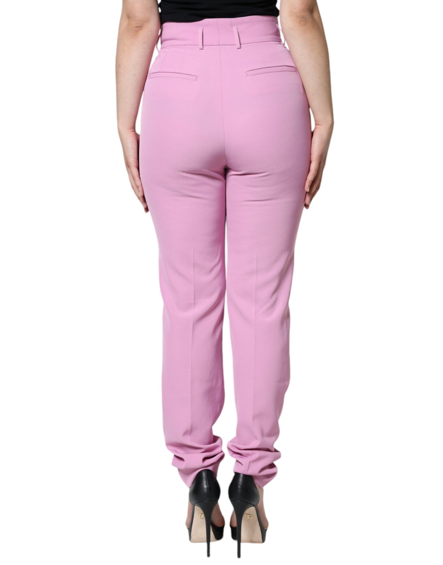 Roze polyester hoge taille taps toelopende damesbroek