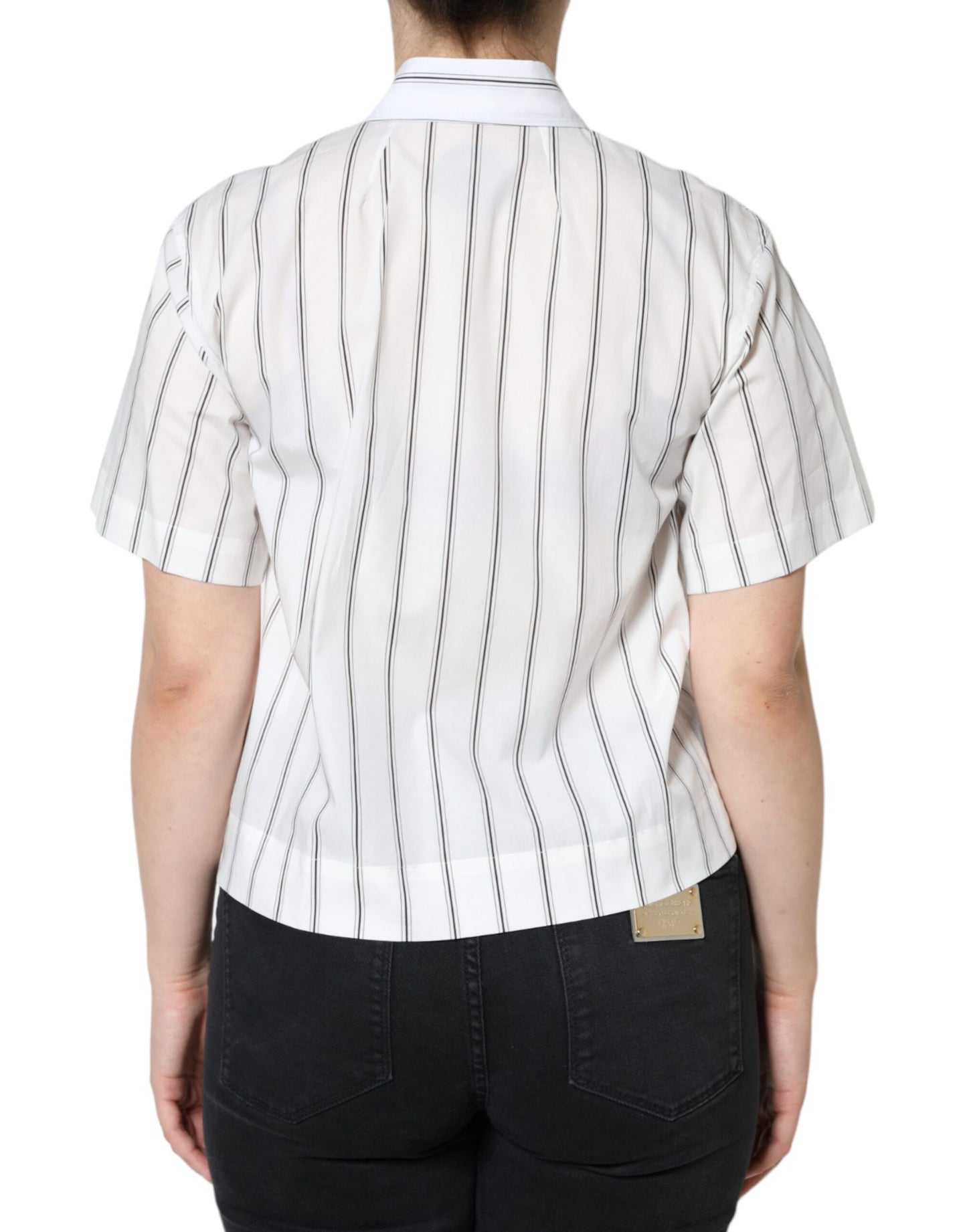 White Striped Collared Short Sleeve Polo Top