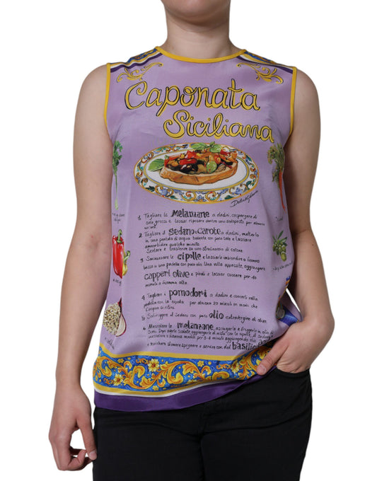 Tanktop met paarse zijden Caponata Siciliana-print