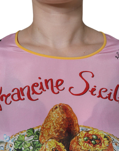 Roze zijden Araneine Siciliana print top met korte mouwen