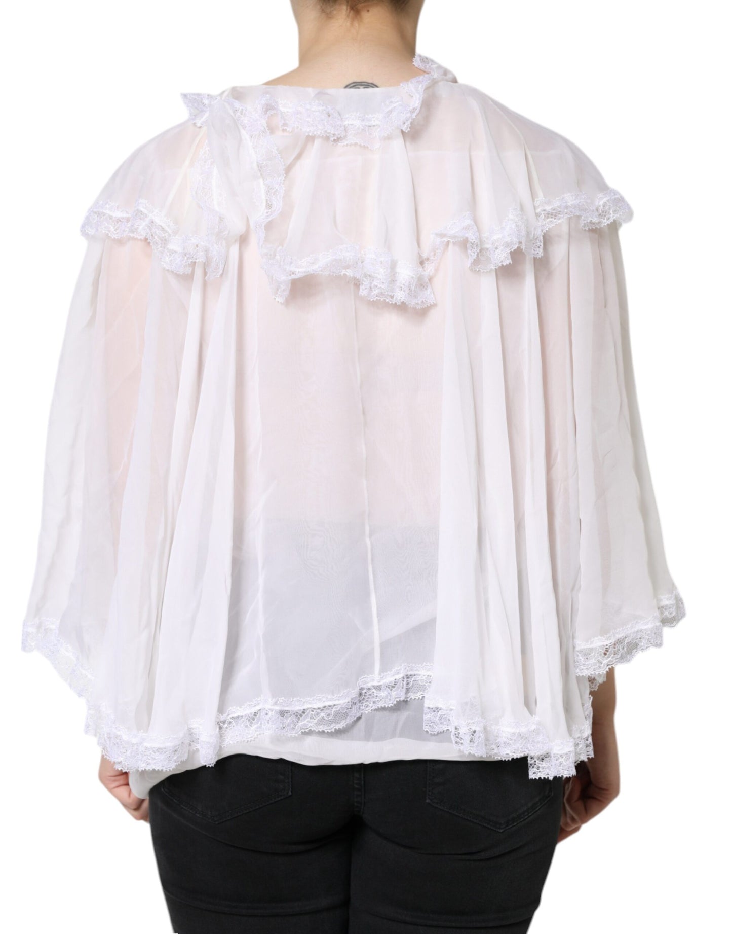 Witte ruches kant blouse top met lange mouwen