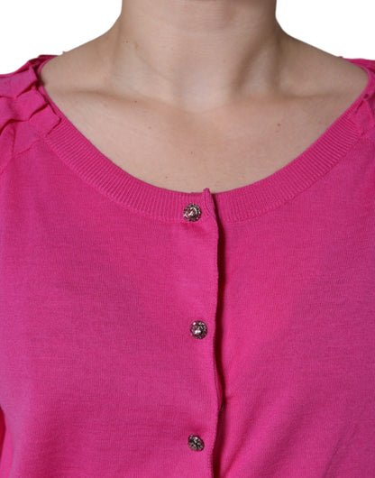 Roze wollen blouse met korte mouwen en knoopjes