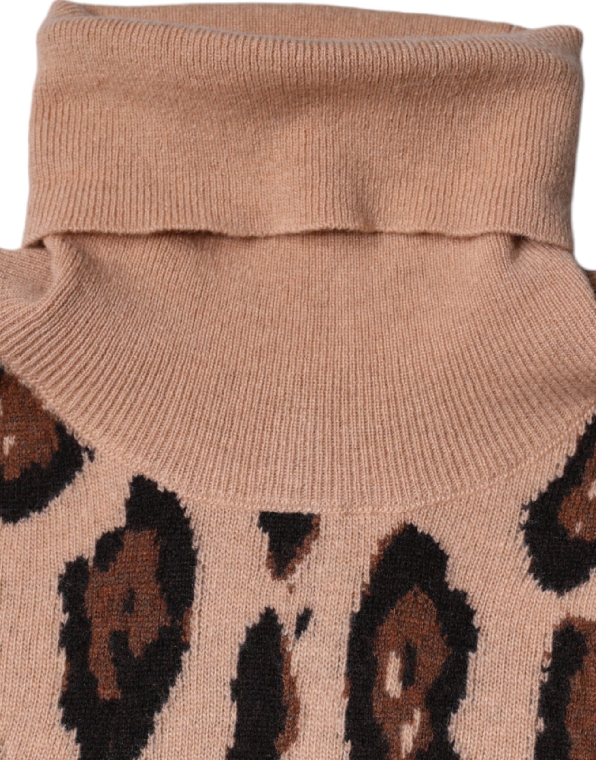 Beige luipaardprint wollen coltrui top