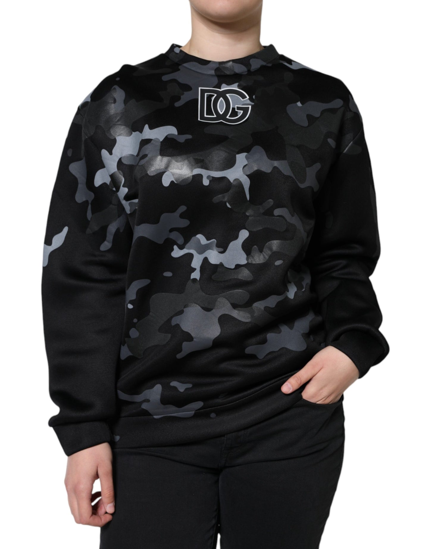 Zwarte camouflage ronde hals sweatshirt trui