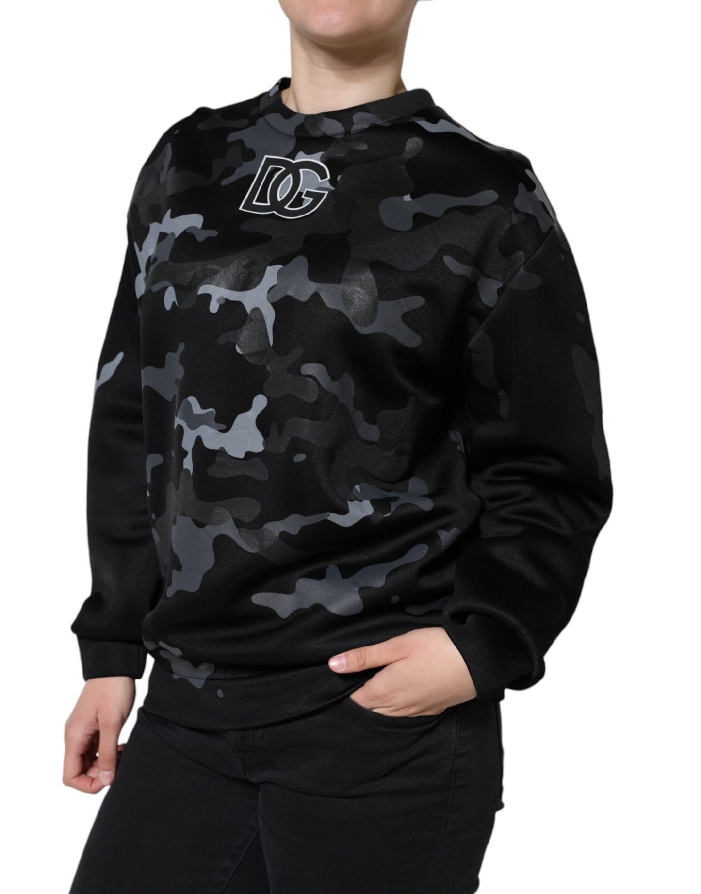 Zwarte camouflage ronde hals sweatshirt trui