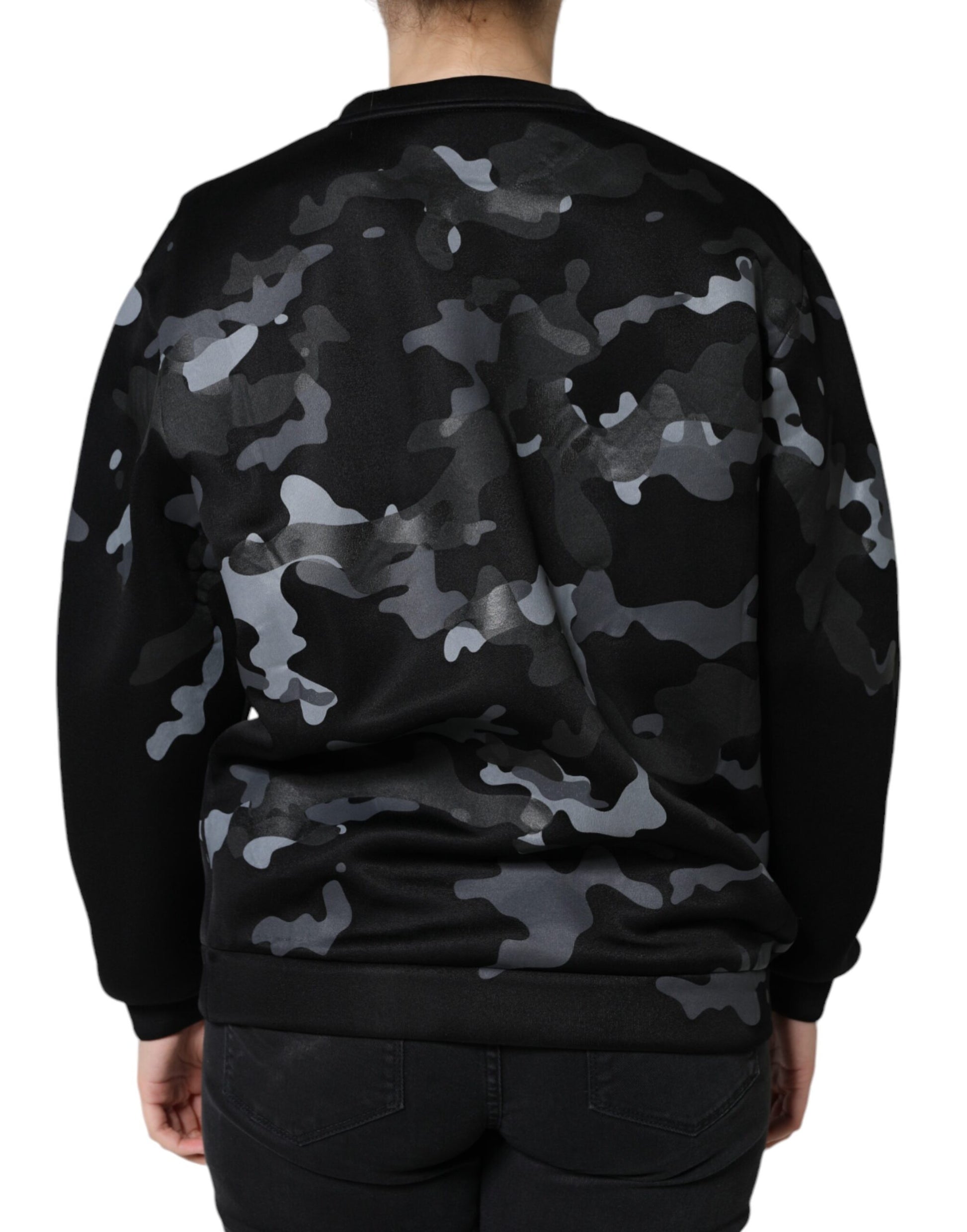 Zwarte camouflage ronde hals sweatshirt trui