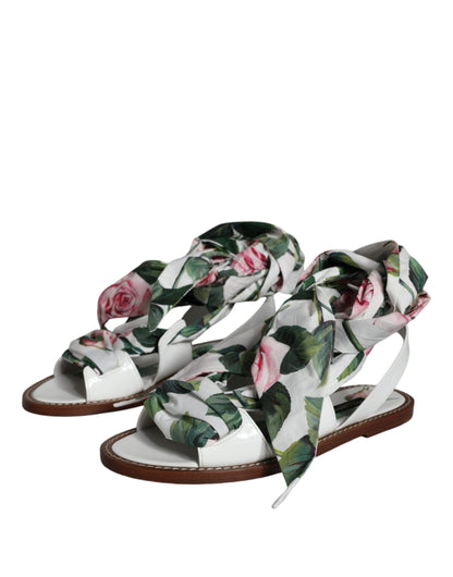 Meerkleurige enkelband sandalen met bloemenprint