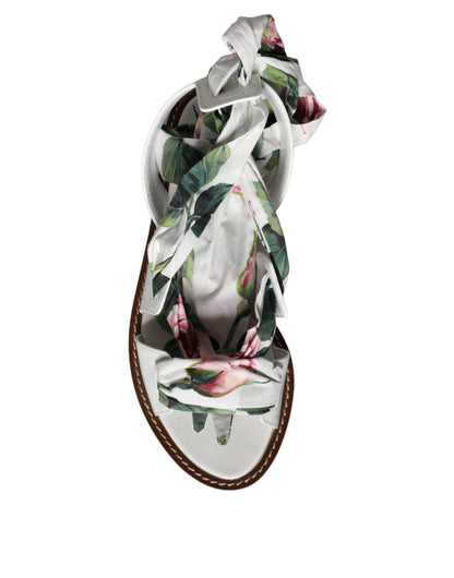 Meerkleurige enkelband sandalen met bloemenprint