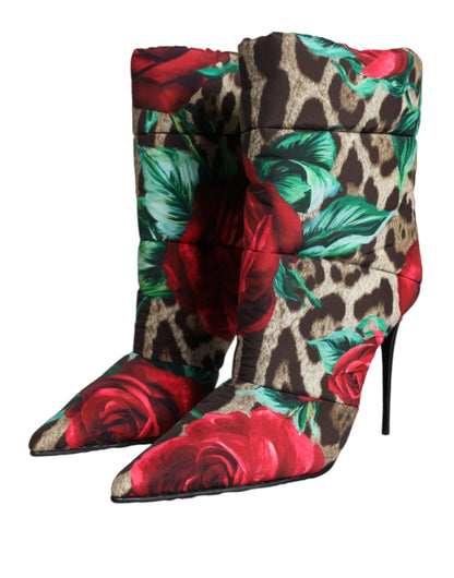 Multicolor Leopard Rose Mid Calf Boots Shoes