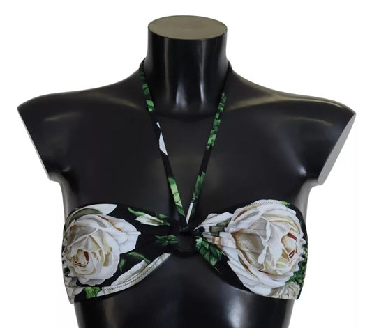 Zwarte bloemen halter strandkleding badmode bikini top