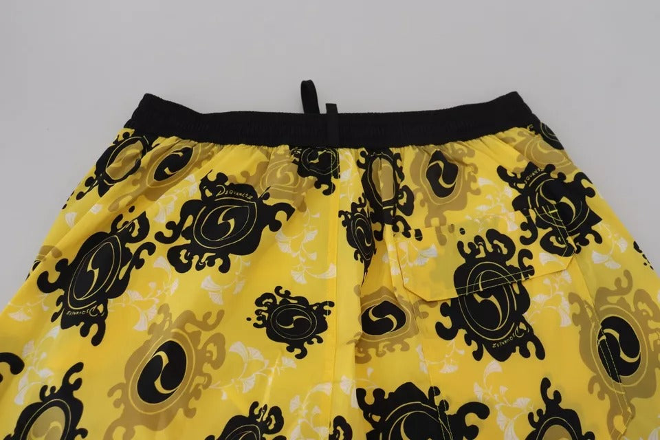 Geel Zwart Bedrukt Nylon Strandkleding Shorts Badmode