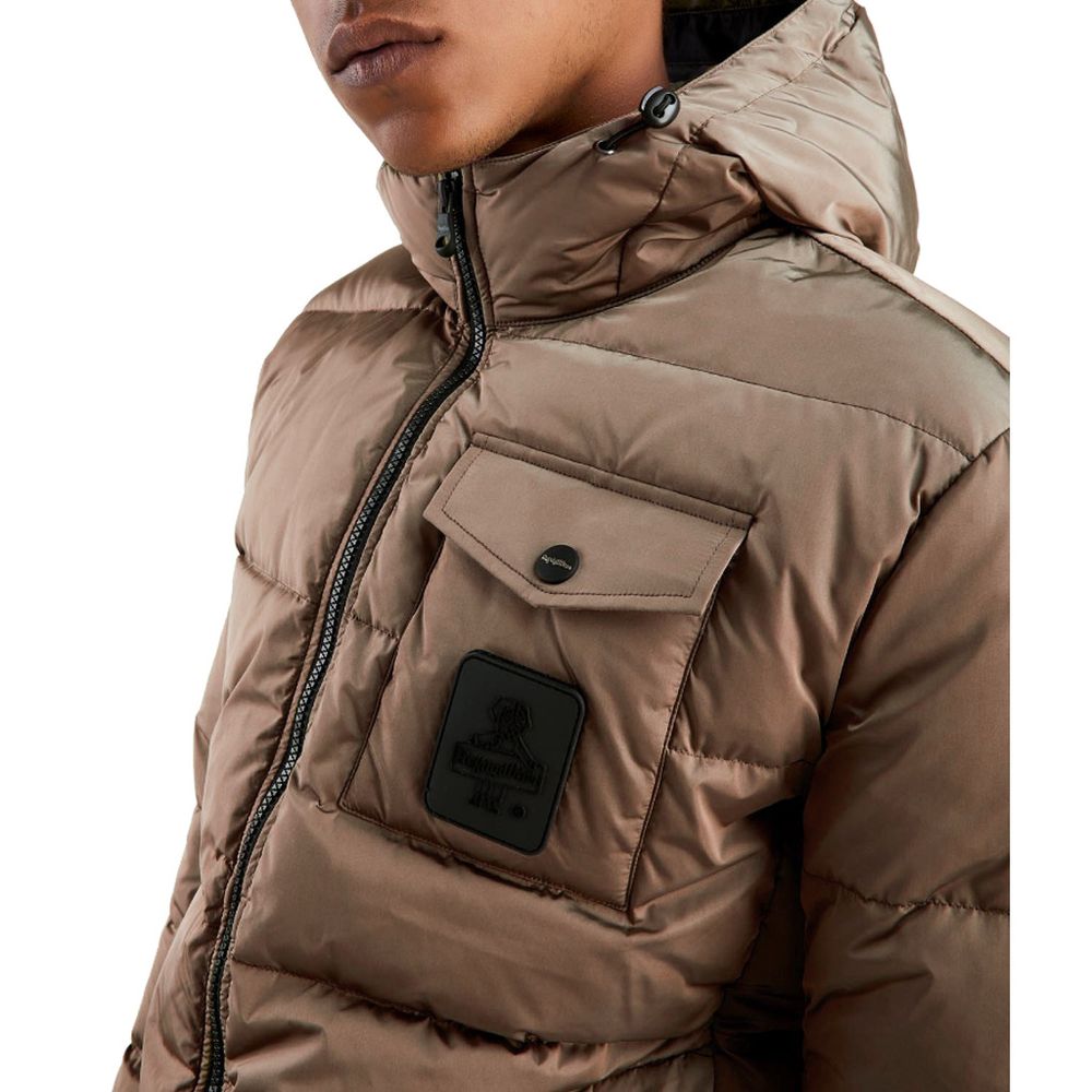 Brown Nylon Men Jacket