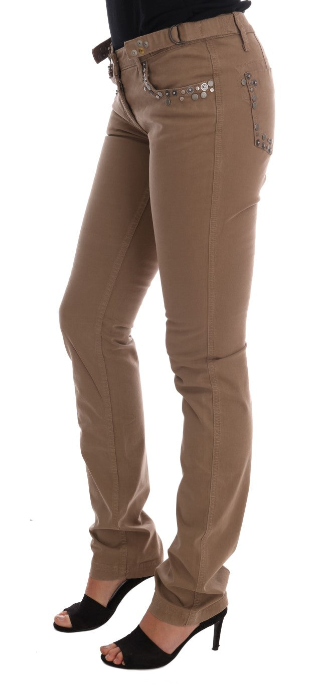 Beige Super Slim Fit Designer Jeans