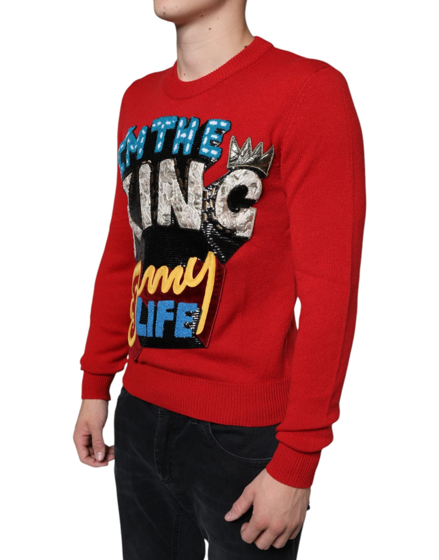 Rode I'm The King wollen ronde hals sweatshirt trui