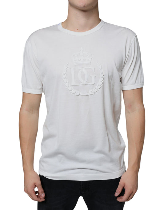 Wit logo reliëf katoenen ronde hals T-shirt