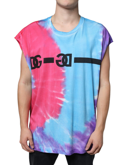 Meerkleurig Tie Dye katoenen mouwloos T-shirt