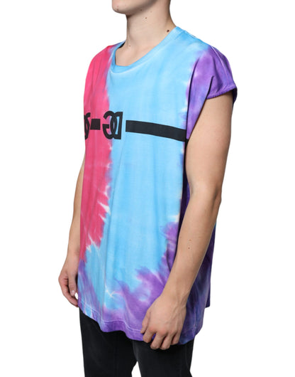 Meerkleurig Tie Dye katoenen mouwloos T-shirt