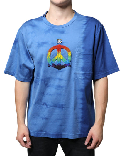 Blauw Tie-Dye Peace Sign katoenen T-shirt