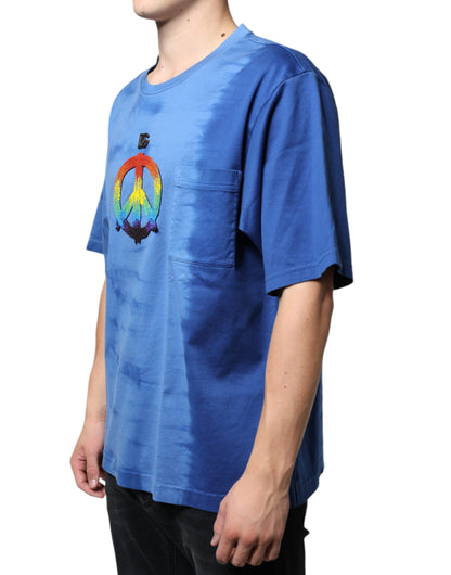 Blauw Tie-Dye Peace Sign katoenen T-shirt