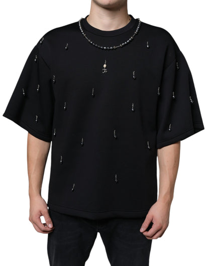 Zwart polyester ketting versierd T-shirt