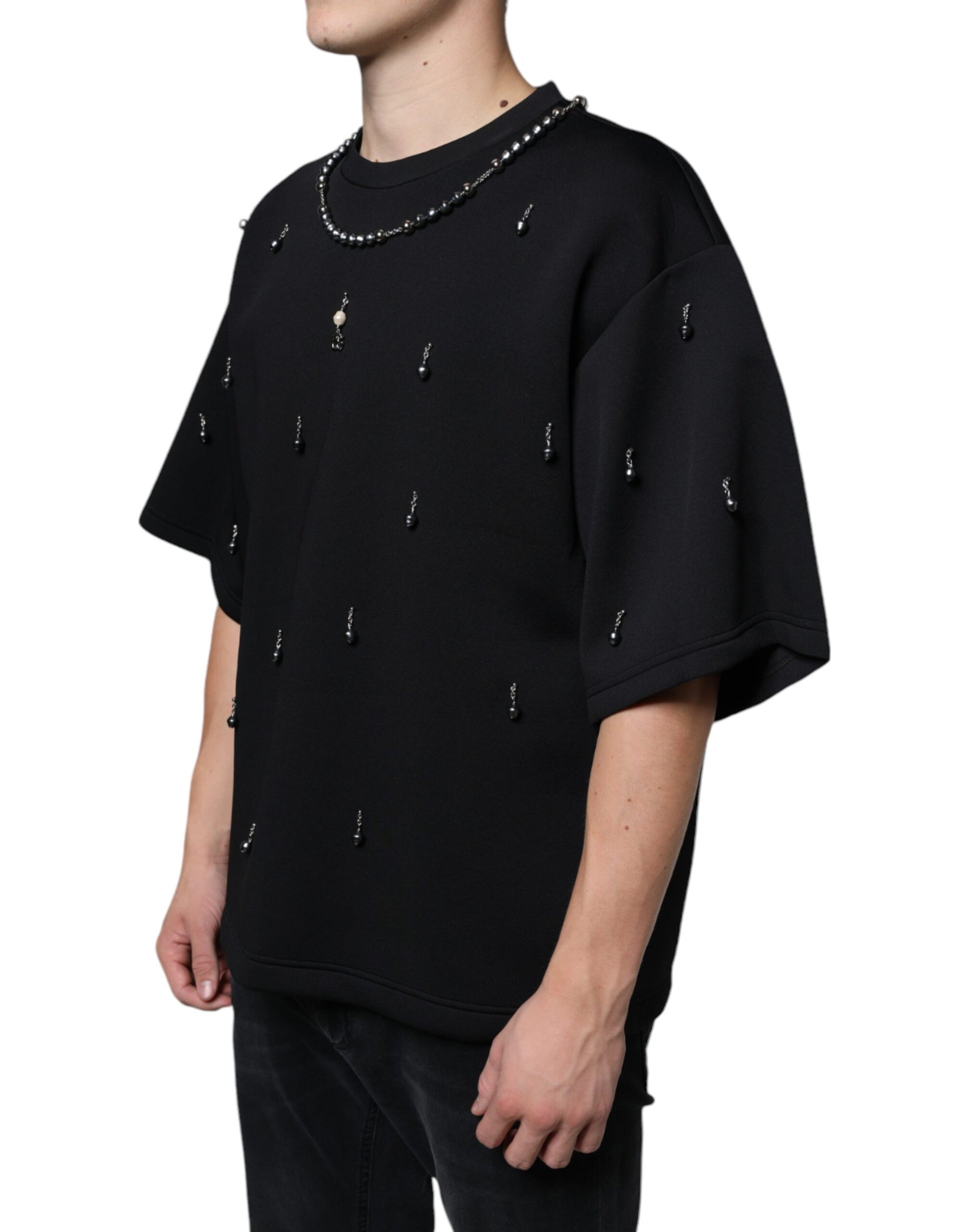 Zwart polyester ketting versierd T-shirt