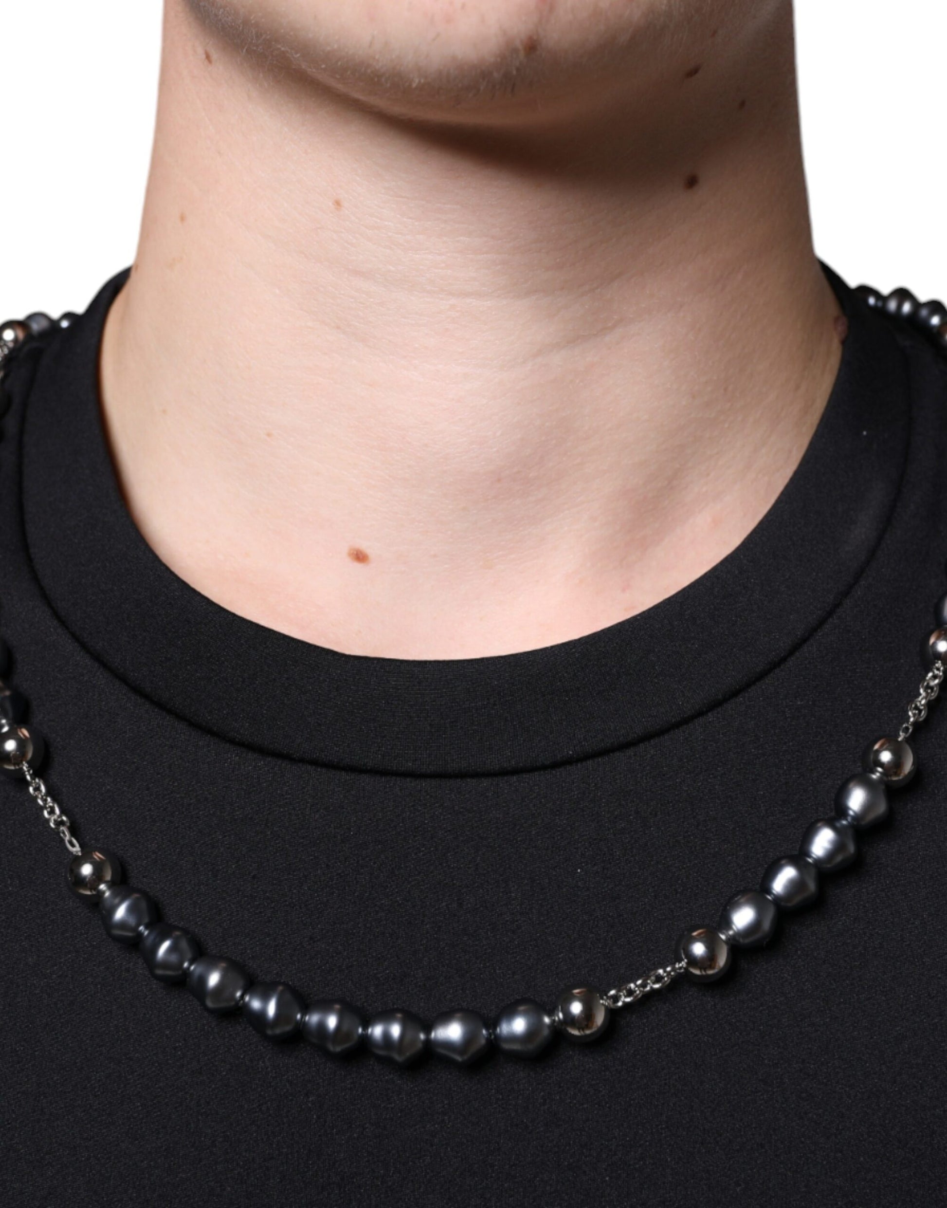 Zwart polyester ketting versierd T-shirt