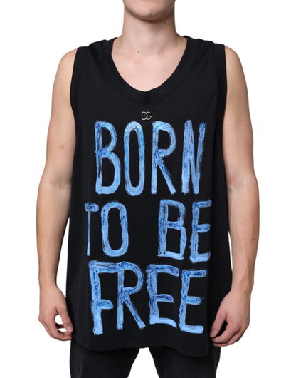 Zwart katoenen Born To Be Free mouwloos T-shirt