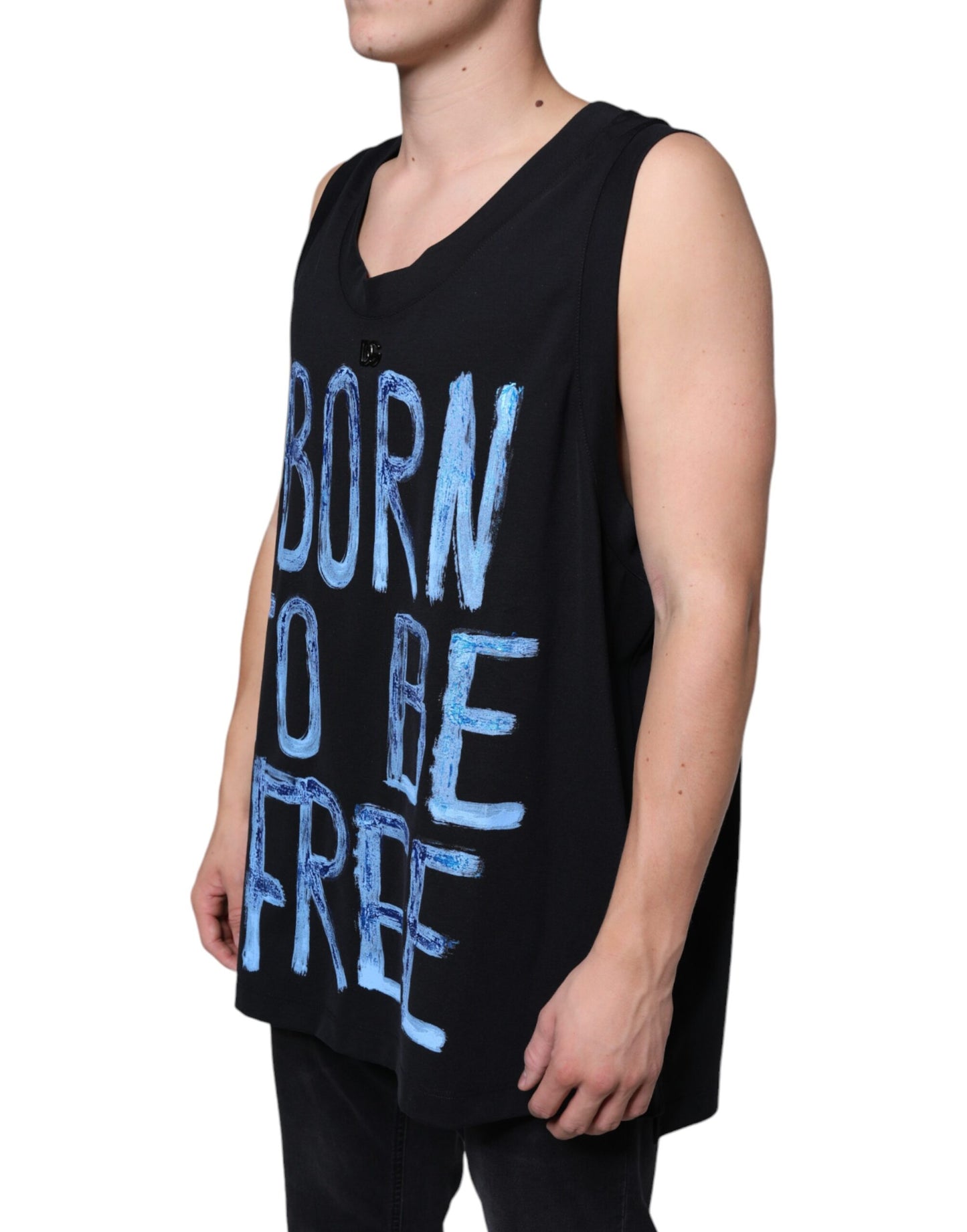 Zwart katoenen Born To Be Free mouwloos T-shirt